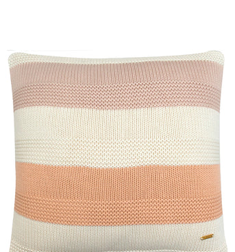Pomme Cotton Knitted Decorative Cushion Cover Blush Ivory Broad Stripe