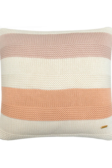 Pomme Cotton Knitted Decorative Cushion Cover Blush Ivory Broad Stripe