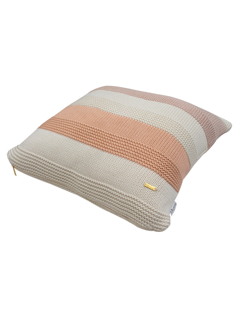 Pomme Cotton Knitted Decorative Cushion Cover Blush Ivory Broad Stripe