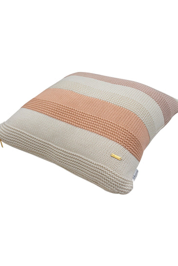 Pomme Cotton Knitted Decorative Cushion Cover Blush Ivory Broad Stripe