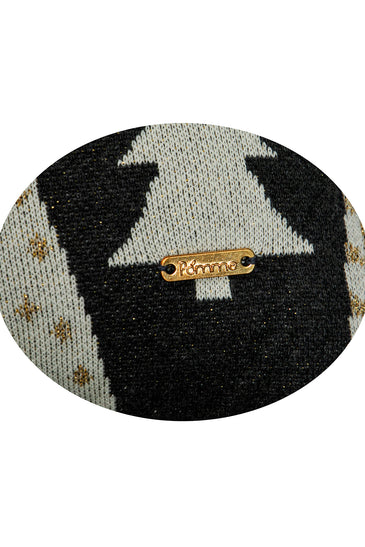 Pomme Cotton Knitted Decorative Cushion Cover Dk Grey Ivory Christmas Tree Pattern