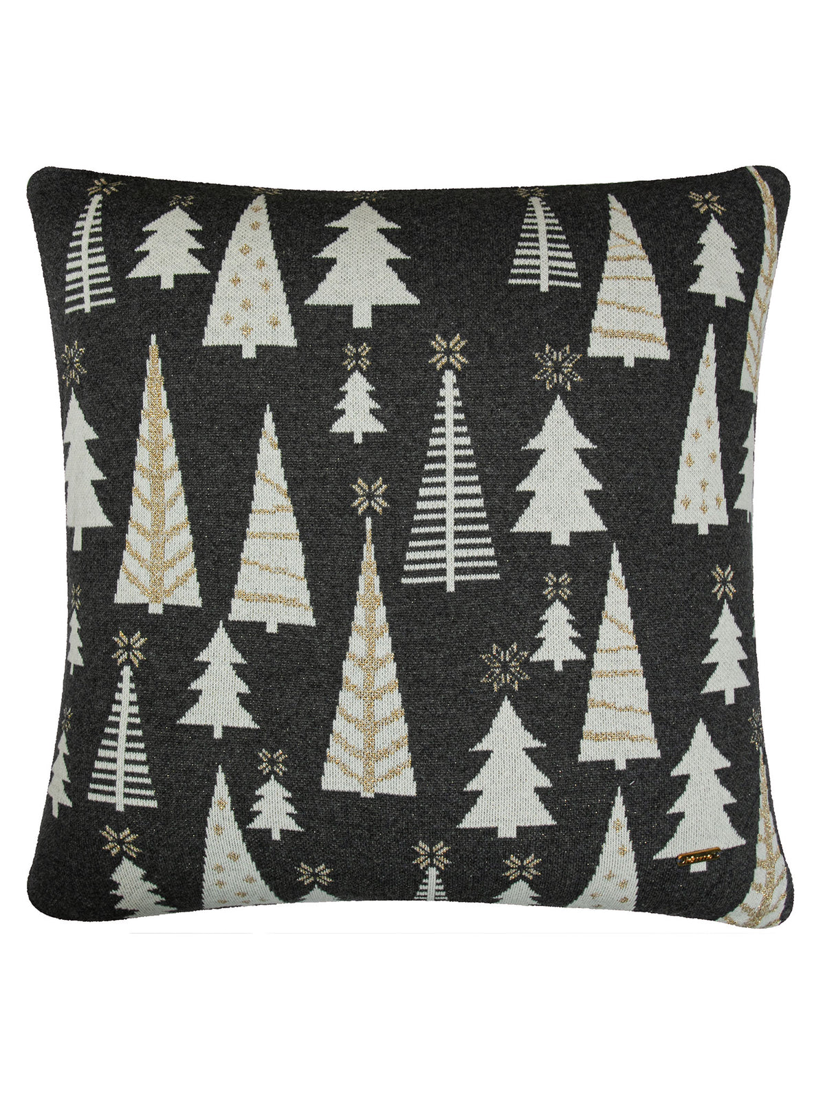 Pomme Cotton Knitted Decorative Christmas Trees Cushion Cover (Dark Grey & Ivory)