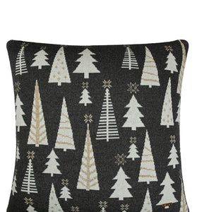 Pomme Cotton Knitted Decorative Cushion Cover Dk Grey Ivory Christmas Tree Pattern