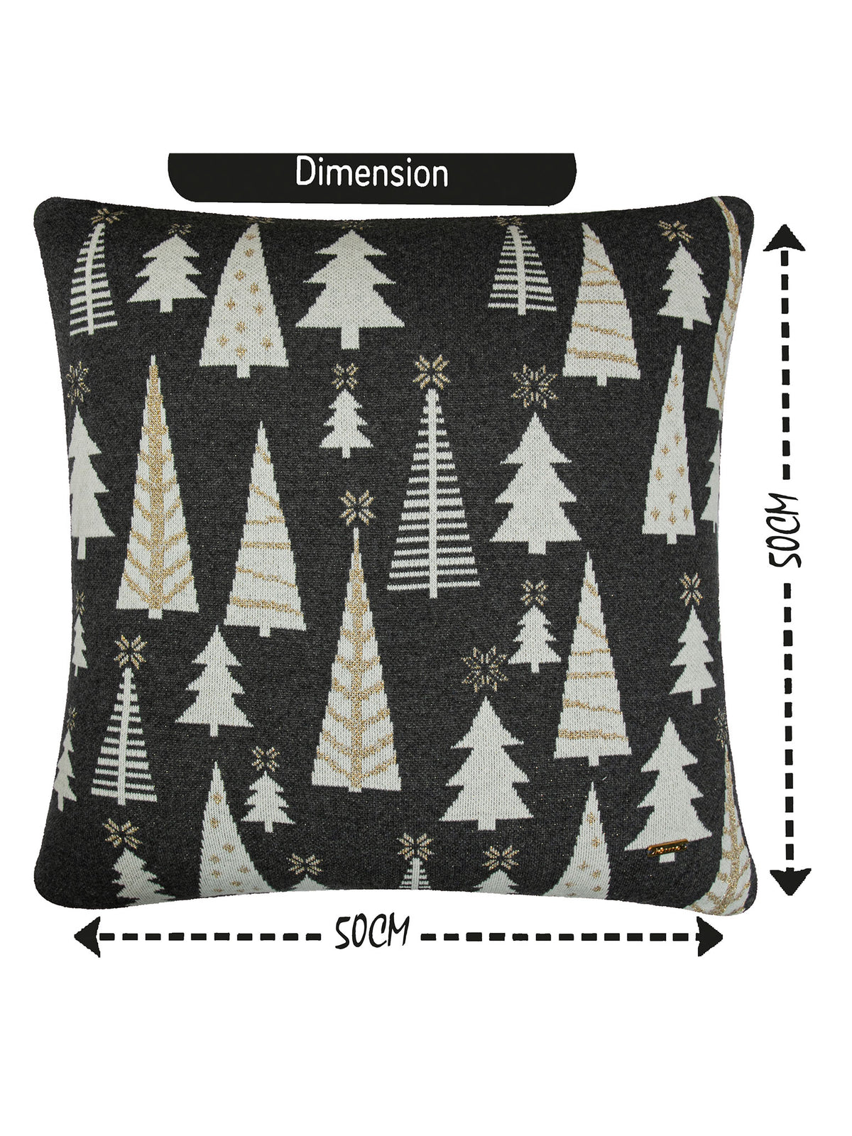 Pomme Cotton Knitted Decorative Christmas Trees Cushion Cover (Dark Grey & Ivory)