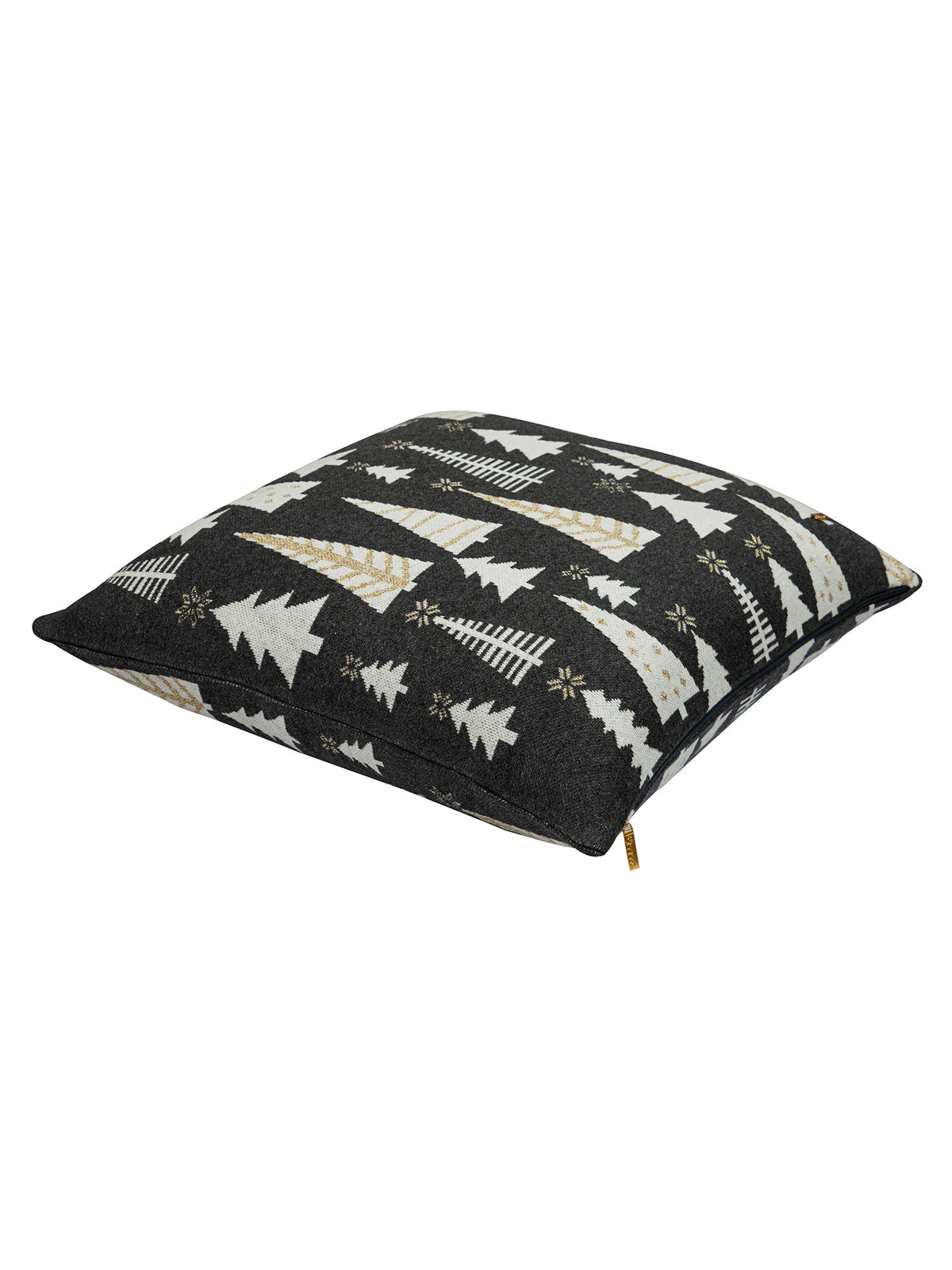 Pomme Cotton Knitted Decorative Christmas Trees Cushion Cover (Dark Grey & Ivory)