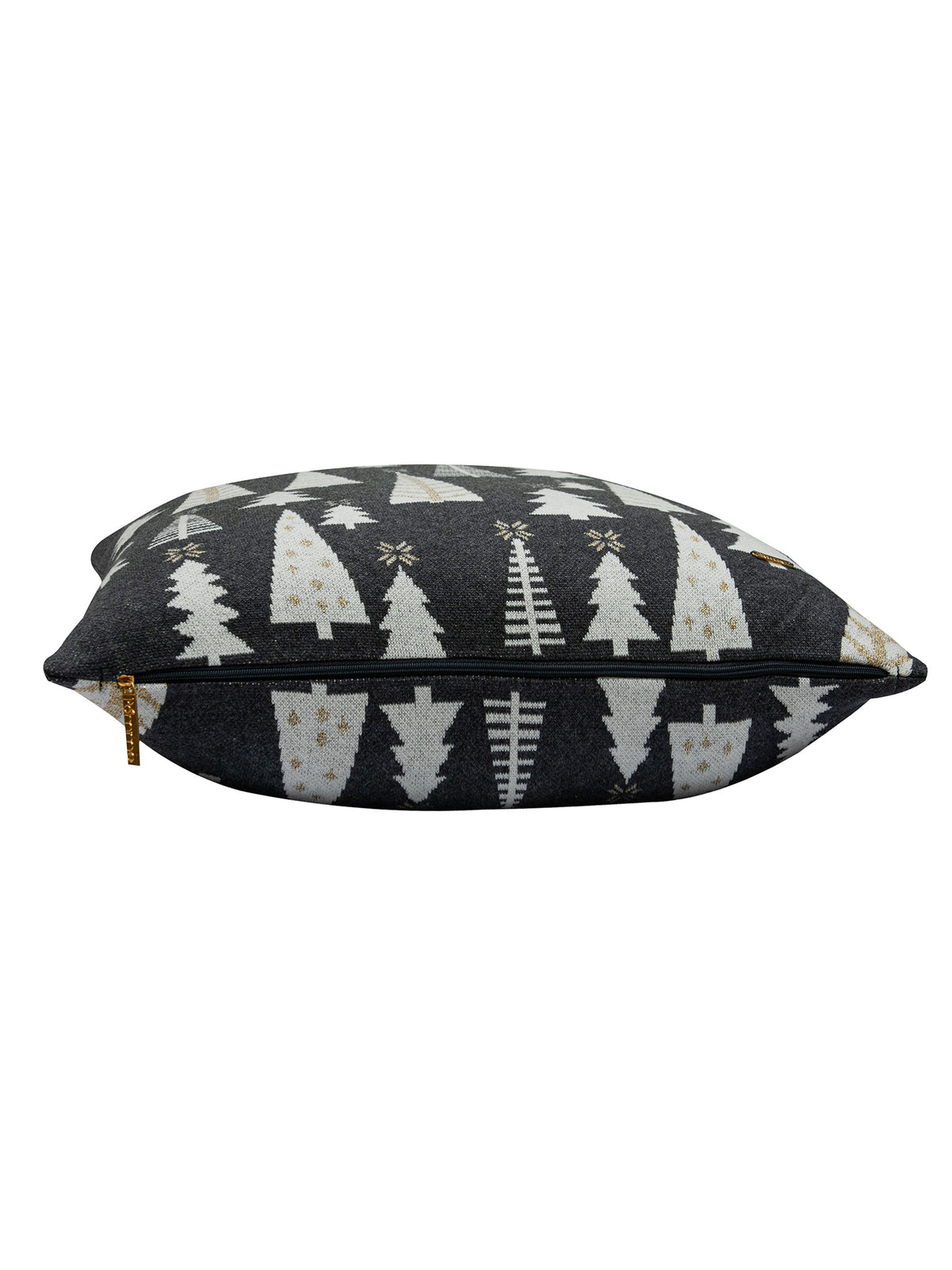 Pomme Cotton Knitted Decorative Christmas Trees Cushion Cover (Dark Grey & Ivory)