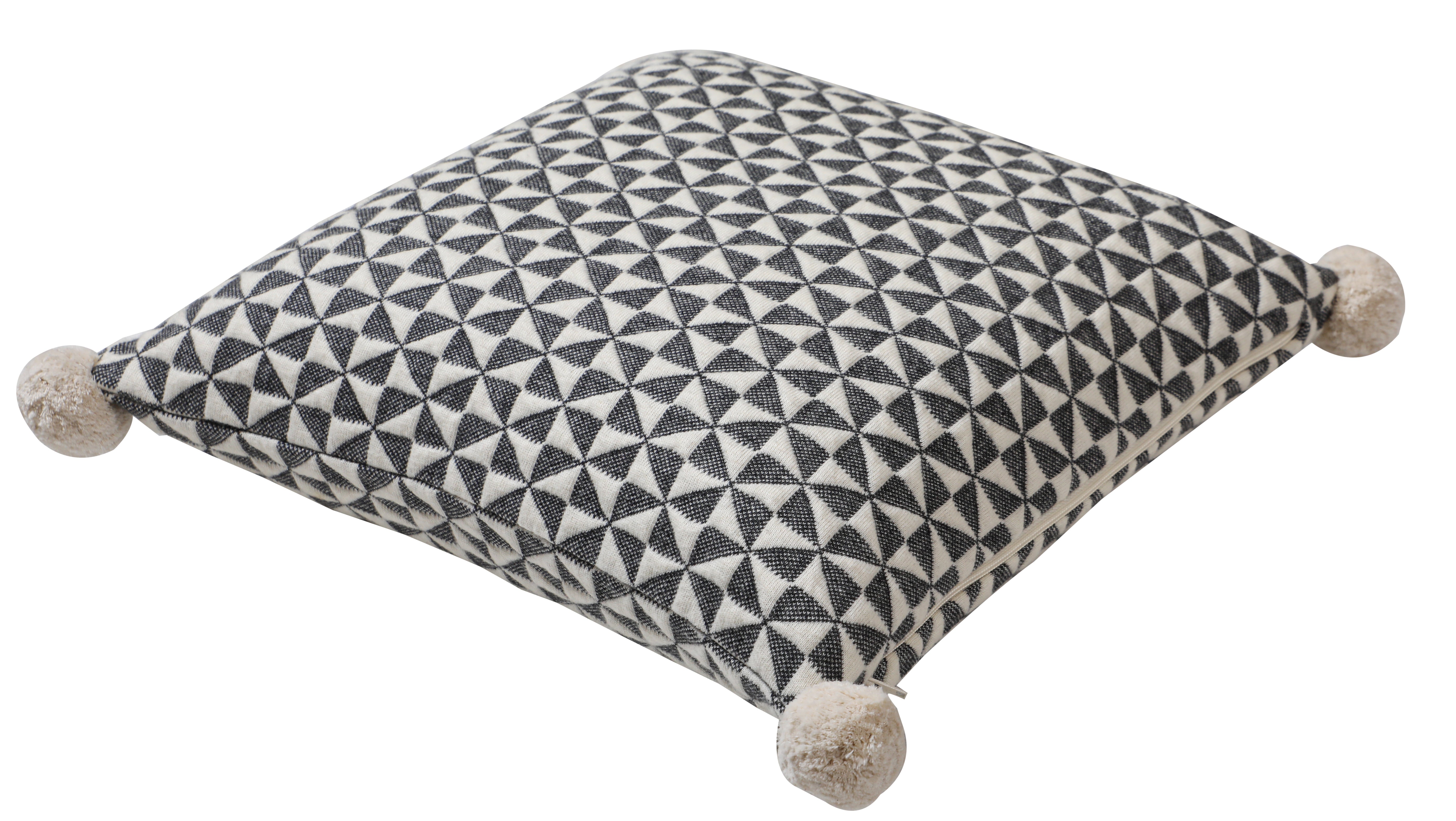 Kids Cushion Cover With Cute Quilt Pattern Ivory/ Dk. Grey