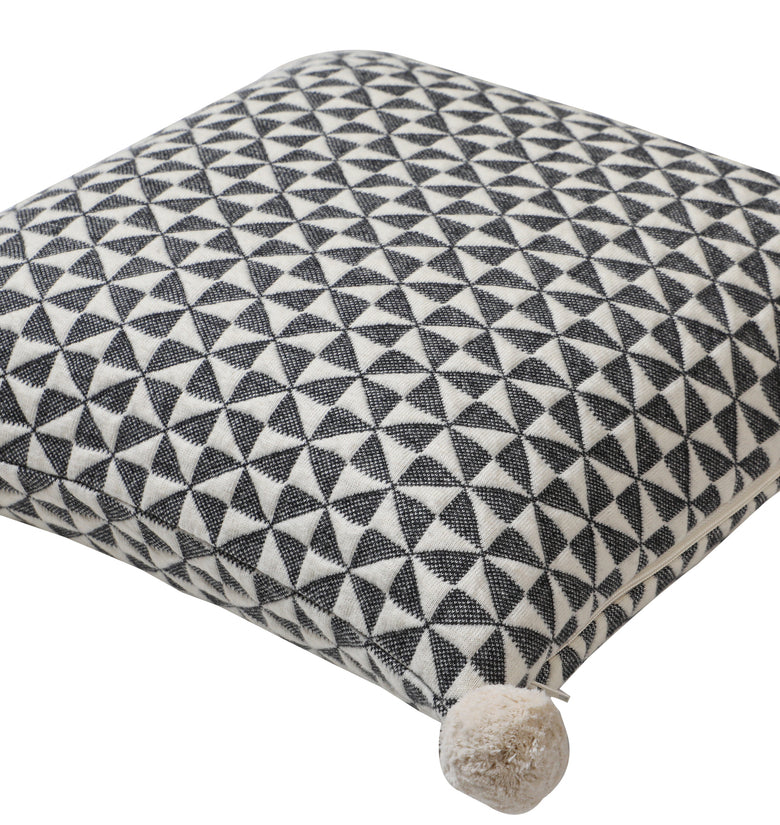 Kids Cushion Cover With Cute Quilt Pattern Ivory/ Dk. Grey