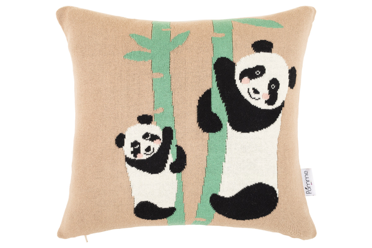 Pomme Cotton Knitted Cushion Cover with Pandas and Bamboos