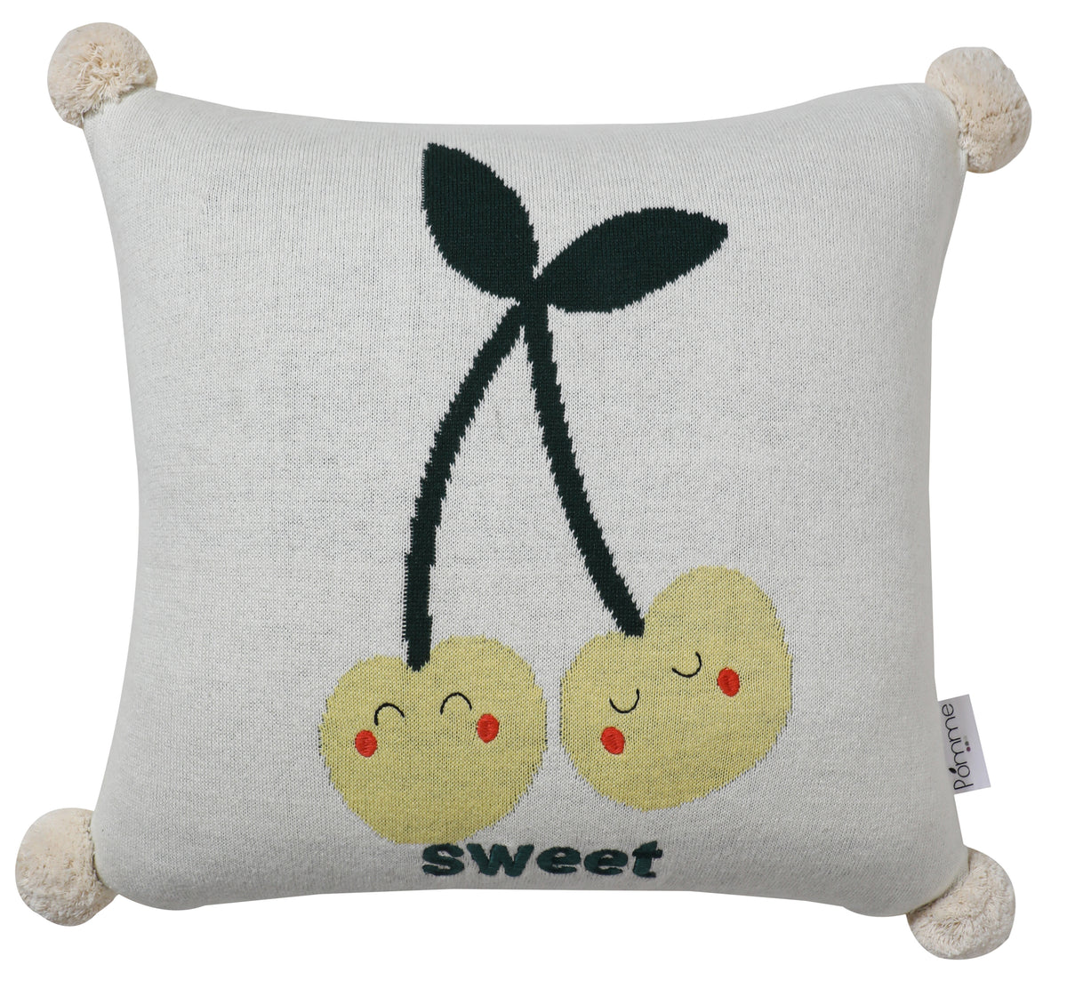 Pomme Cotton Knitted Sweet Yellow Cherry Cushion Cover