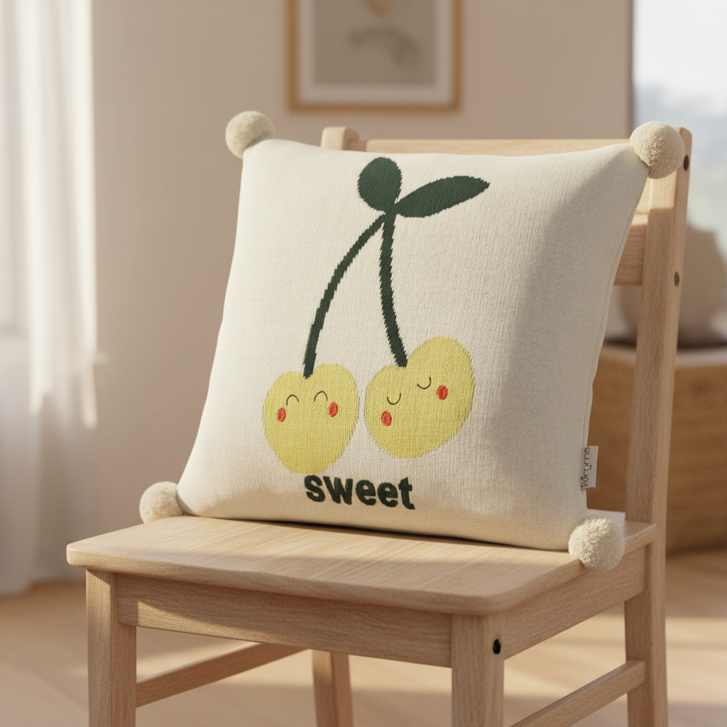 Pomme Cotton Knitted Sweet Yellow Cherry Cushion Cover