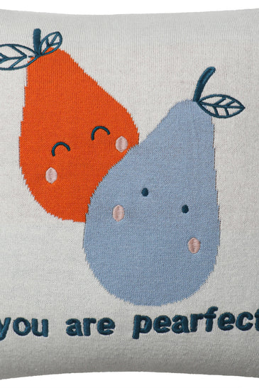 Kids Cushion Cover With Cute Pear Pattern Ivory Neon Orange  Vert Blue