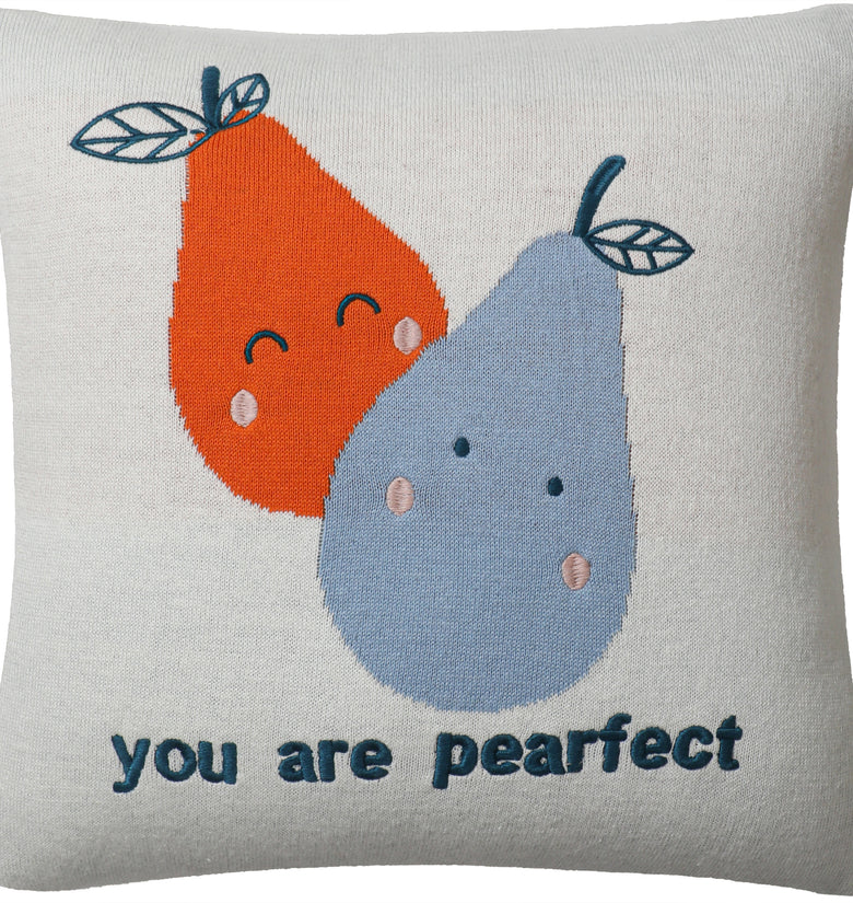 Kids Cushion Cover With Cute Pear Pattern Ivory Neon Orange  Vert Blue