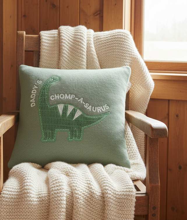 Pomme Cotton Knitted Dino Chomp-A-Saurus Cushion Cover