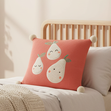 Pomme Cotton Knitted Cushion Cover with Shy Pears