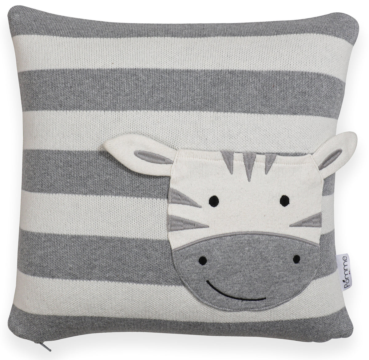 Pomme Striped Cushion Cover With Pocket Baby Zebra (Melange Grey & Ivory)