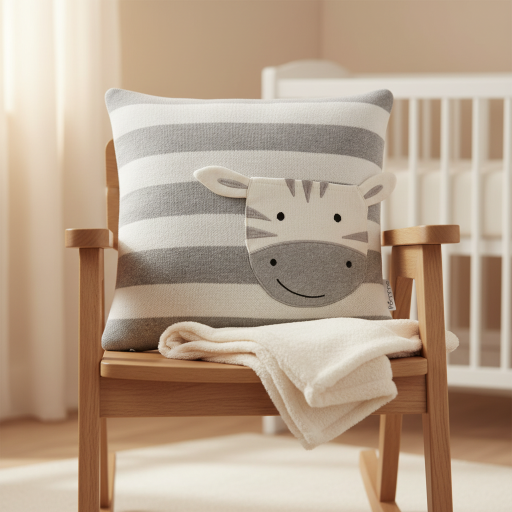 Pomme Striped Cushion Cover With Pocket Baby Zebra (Melange Grey & Ivory)