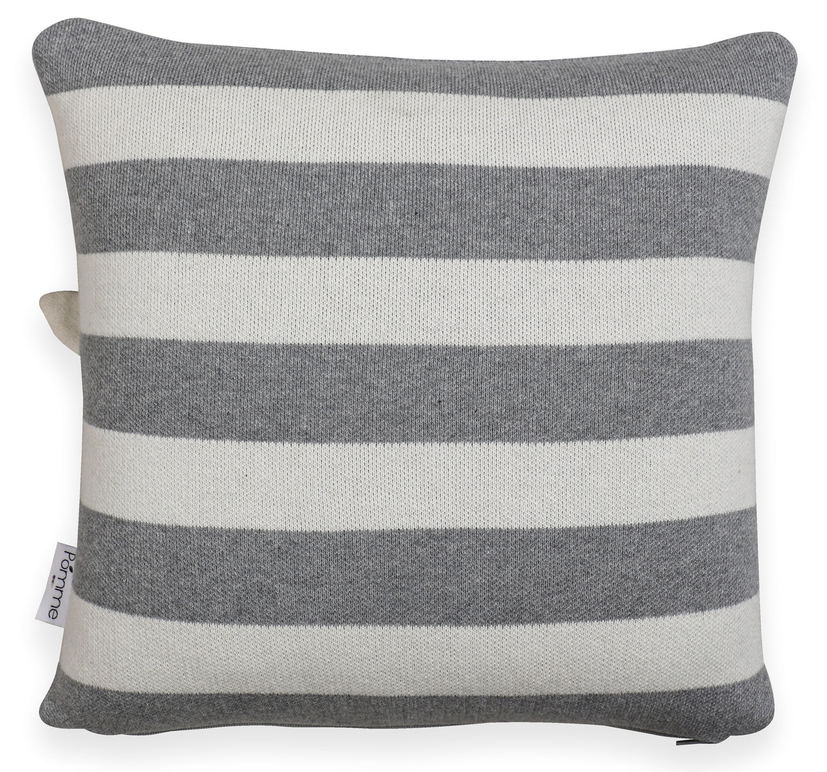 Pomme Striped Cushion Cover With Pocket Baby Zebra (Melange Grey & Ivory)