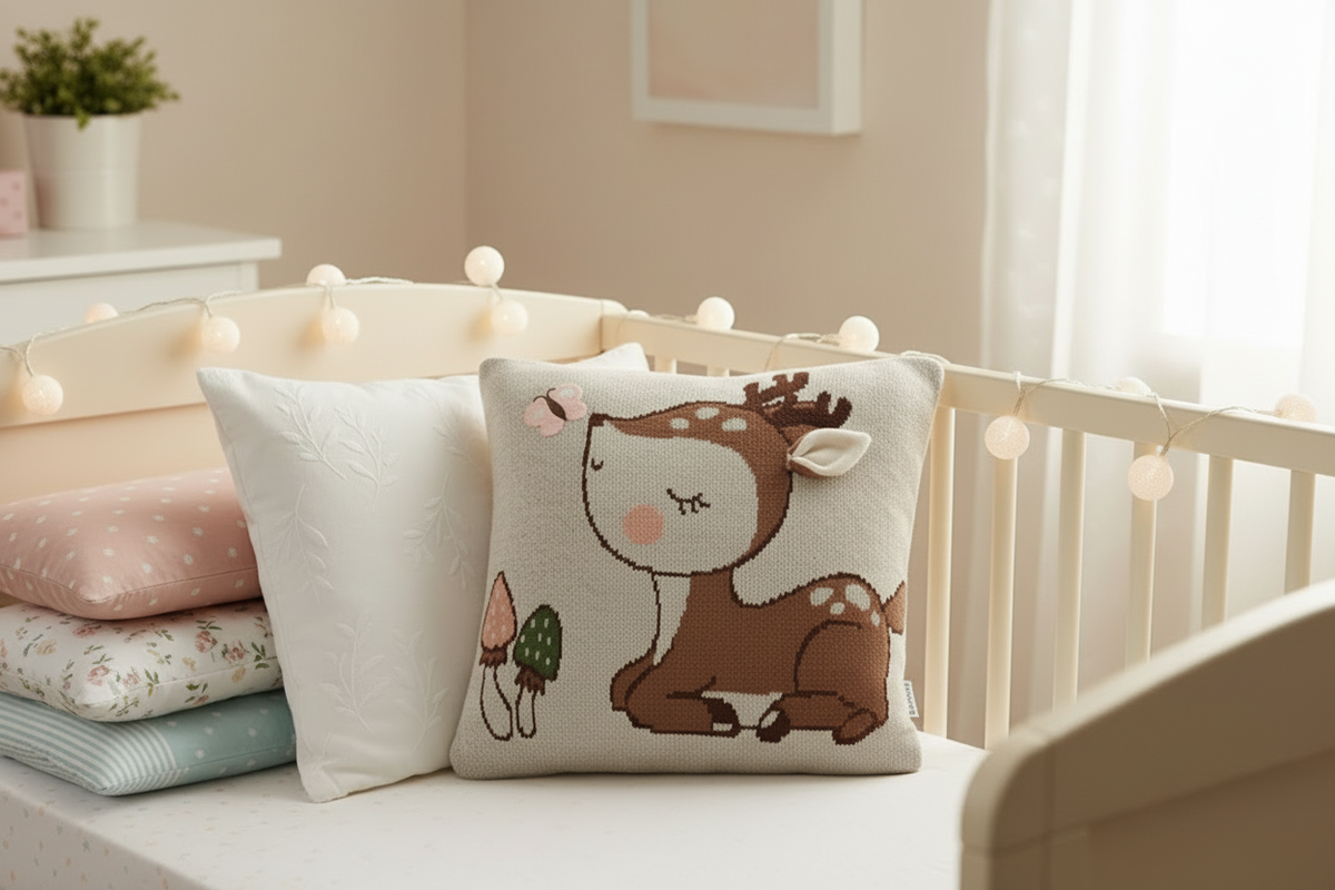 Pomme Cotton Knitted Woodland Wishes Deer Kids Cushion Cover (Ivory)