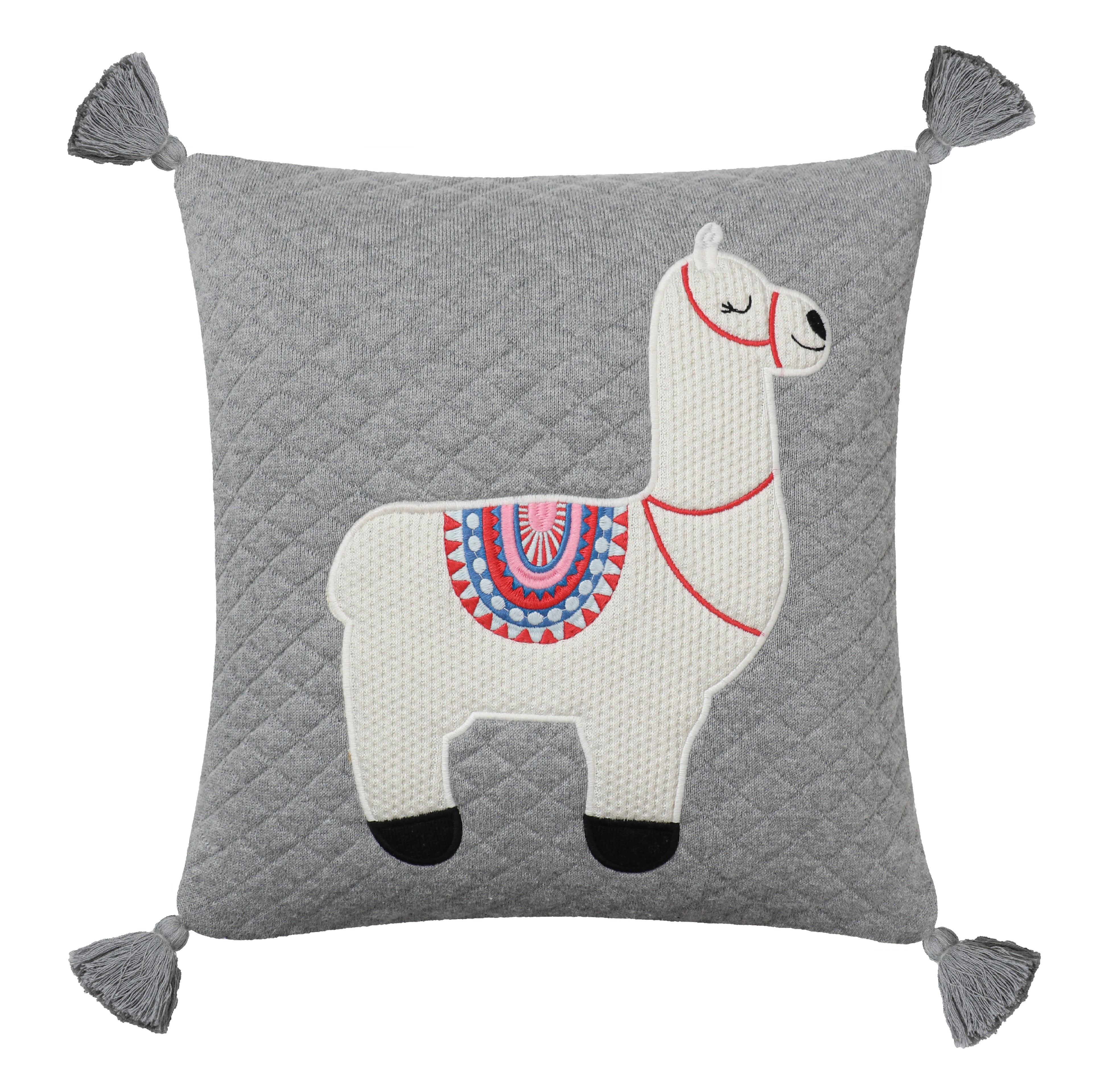 Kids Cushion Cover With Cute Quilt Lama Pattern Ivory/ Grey Mel/ Black