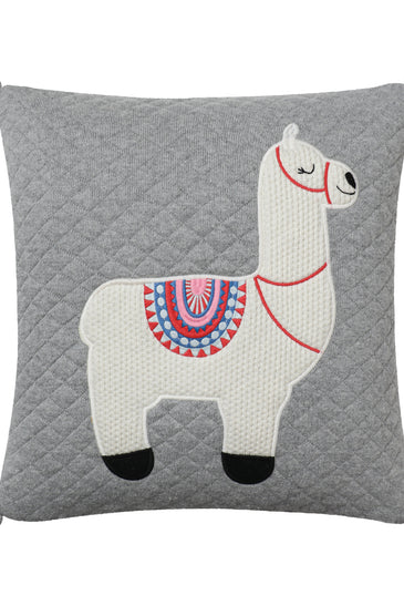 Kids Cushion Cover With Cute Quilt Lama Pattern Ivory/ Grey Mel/ Black