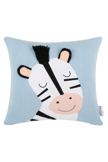 Kids Cushion Cover With Cute Zebra Pattern Ivory/ Baby Boy Blue/ Black/ El. Pink