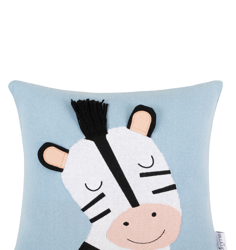Kids Cushion Cover With Cute Zebra Pattern Ivory/ Baby Boy Blue/ Black/ El. Pink