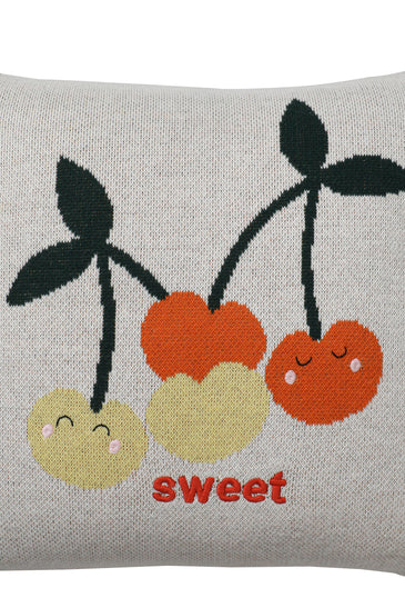 Kids Cushion Cover With Cute Cherry Pattern Ivory Neon Orange  Jungle Green