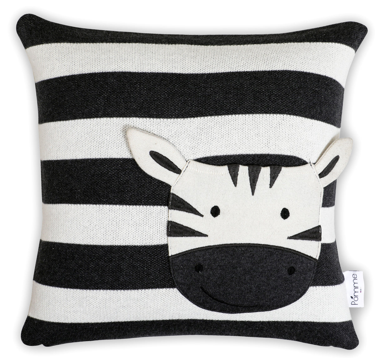 Pomme Striped Cushion Cover With Pocket Baby Zebra (Dark Grey & Ivory)