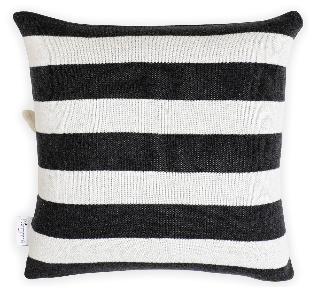 Pomme Striped Cushion Cover With Pocket Baby Zebra (Dark Grey & Ivory)