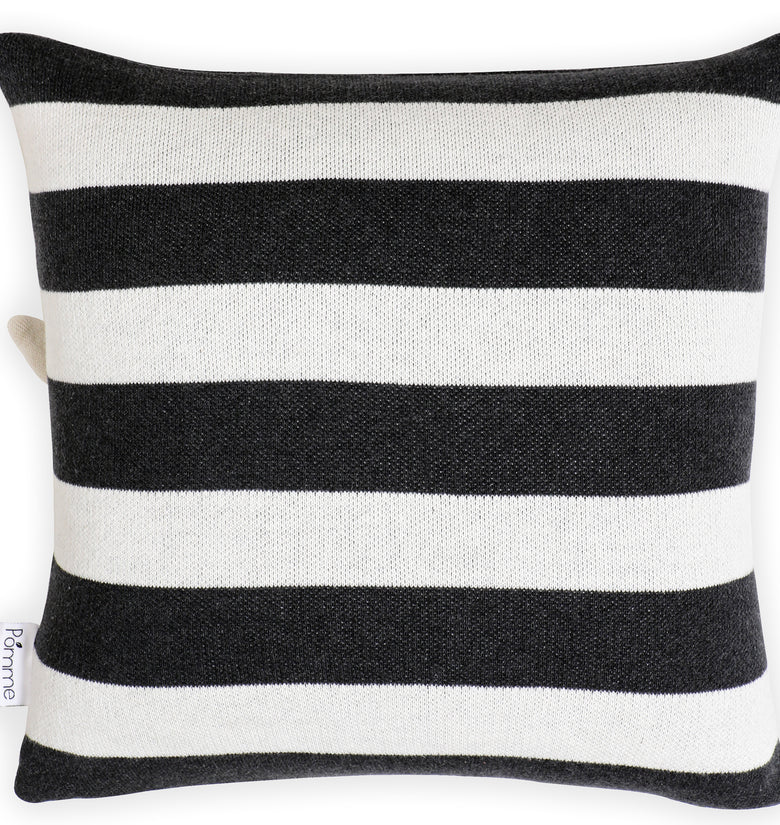 Kids Cushion Cover With Cute Zebra Pattern Dk. Grey Ivory