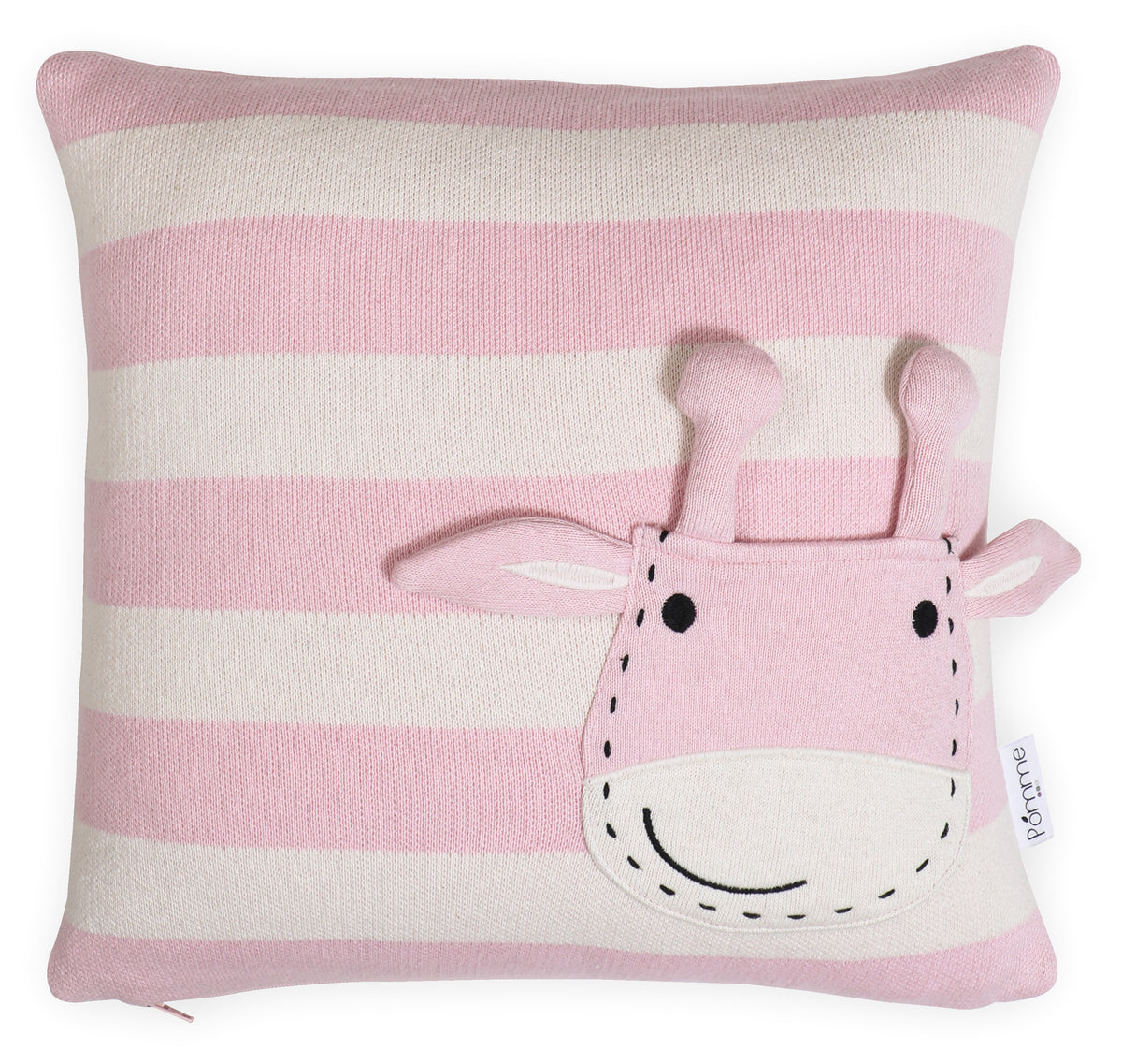 Pomme Striped Cushion Cover With Cute Giraffe Pocket (Ivory Candy Pink)