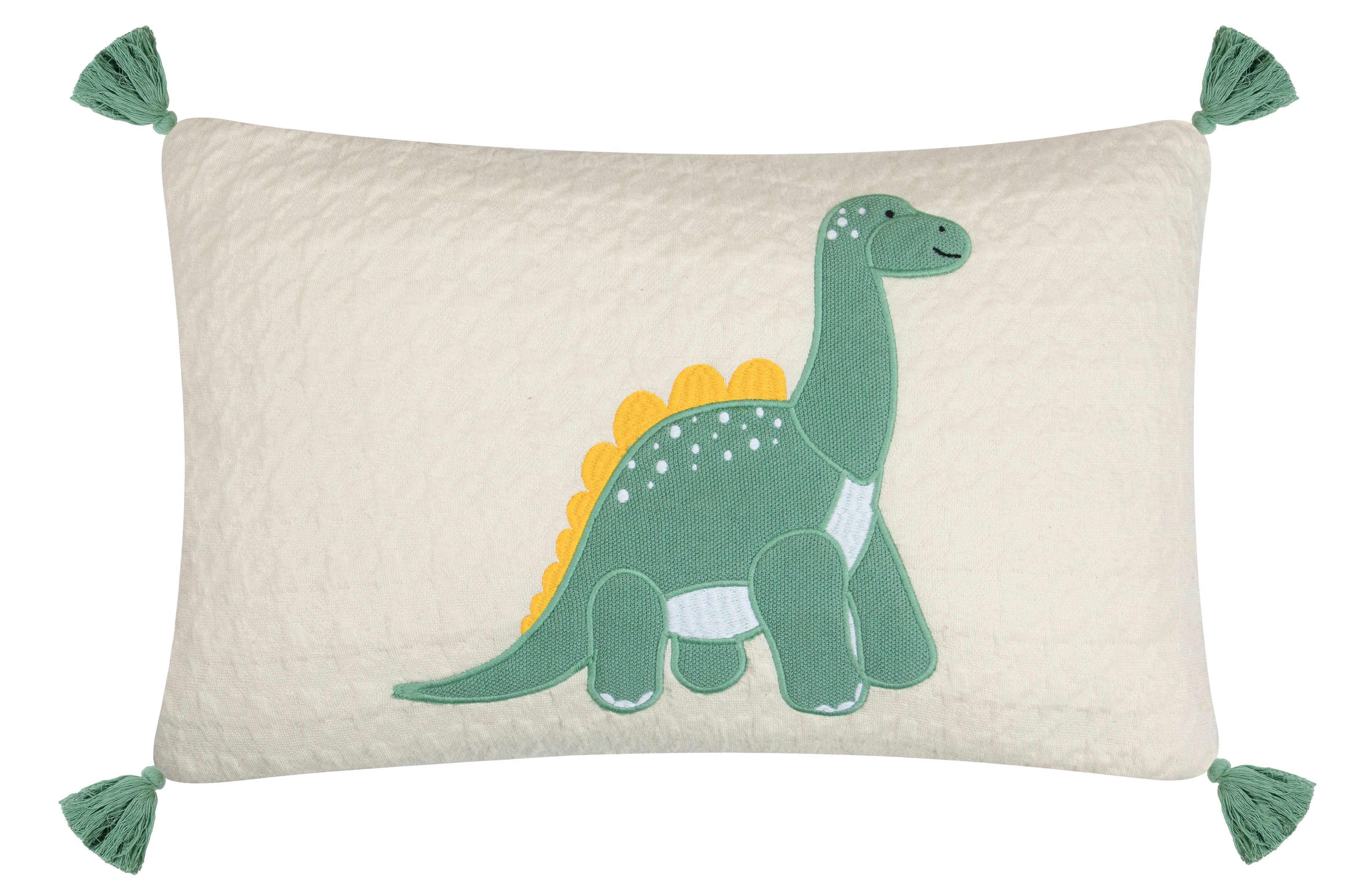 Kids Cushion Cover With Cute Quilt Dino Pattern Ivory Feldspar