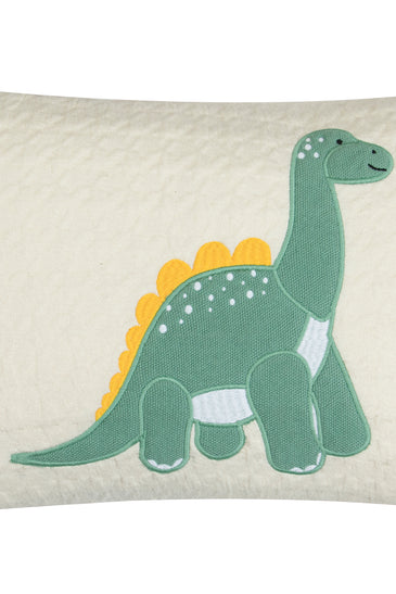 Kids Cushion Cover With Cute Quilt Dino Pattern Ivory Feldspar
