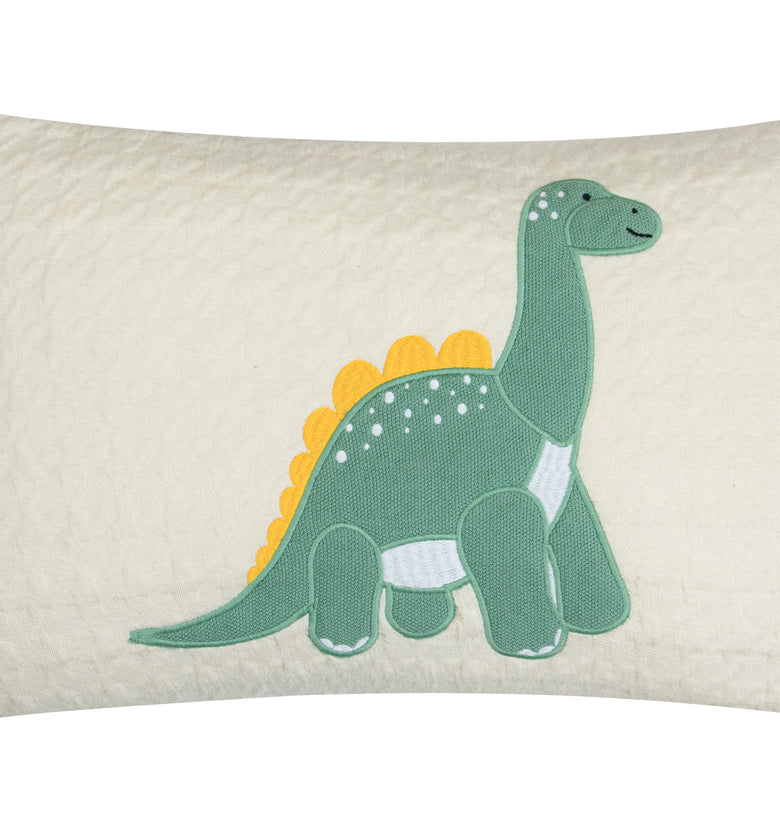 Kids Cushion Cover With Cute Quilt Dino Pattern Ivory Feldspar