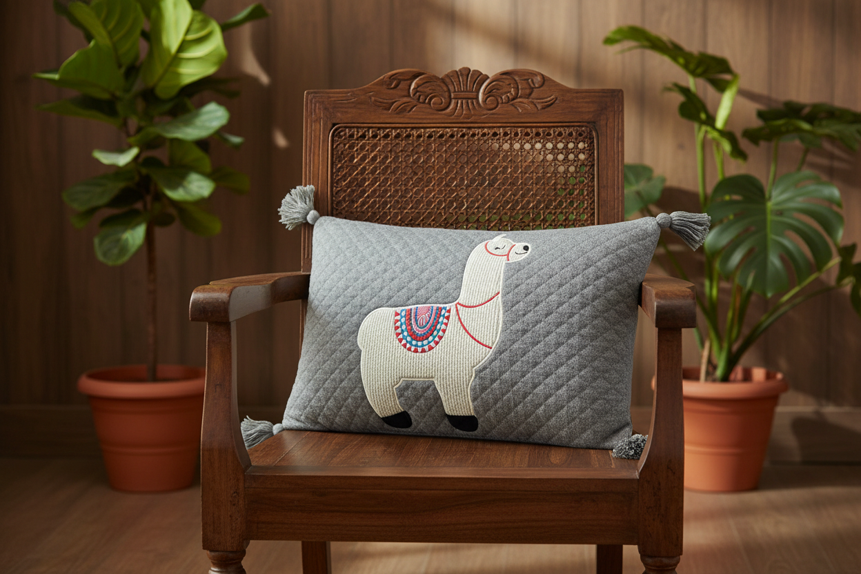 Kids Cushion Cover With Cute Quilt Lama Pattern