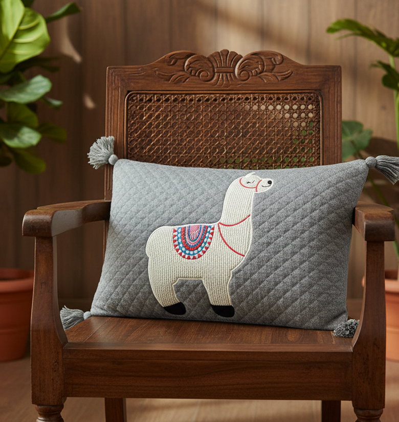 Kids Cushion Cover With Cute Quilt Lama Pattern