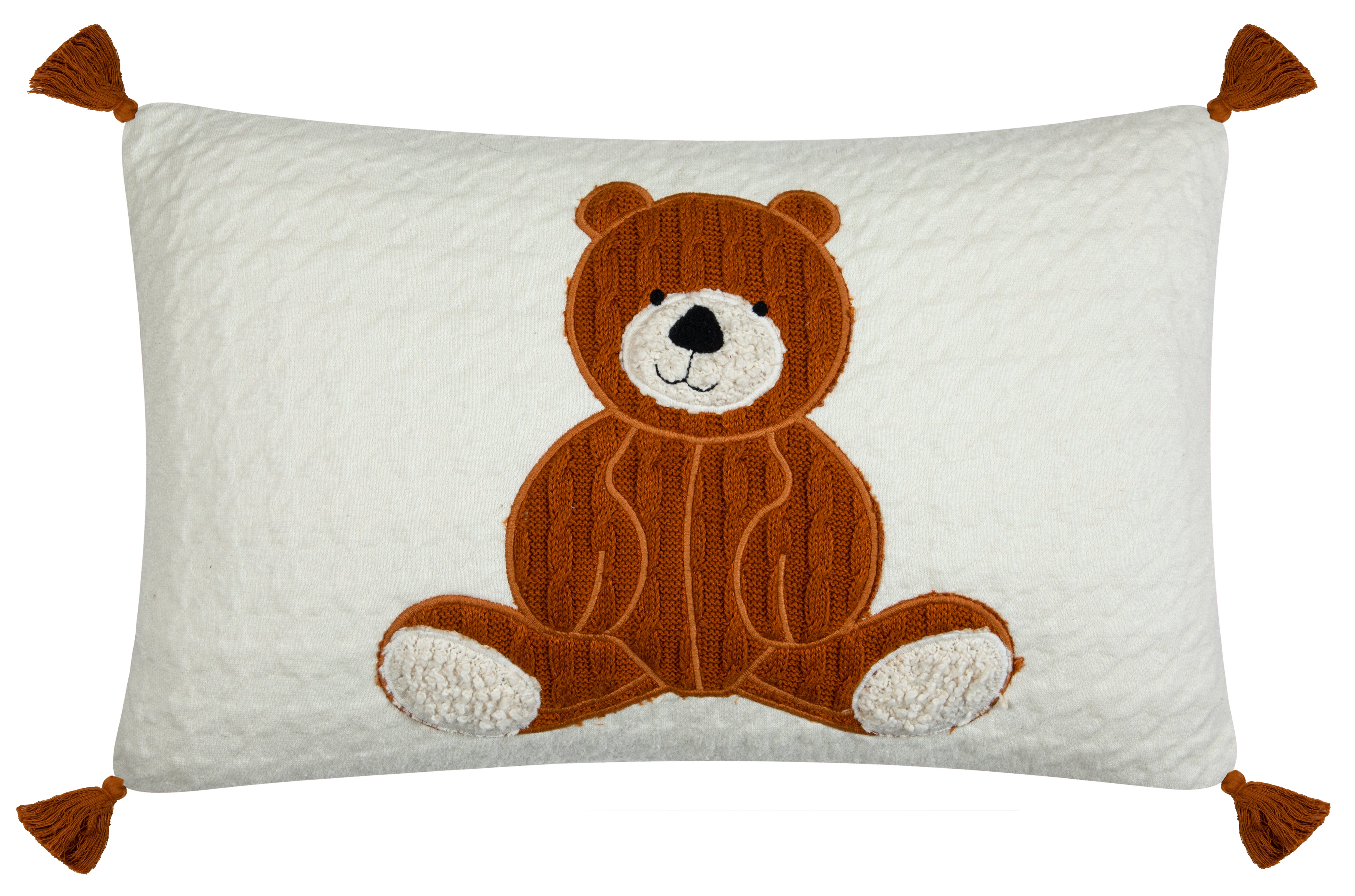Kids Cushion Cover With Cute Quilt Bear Pattern Ivory Honey Ginger