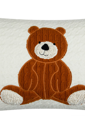 Kids Cushion Cover With Cute Quilt Bear Pattern Ivory Honey Ginger