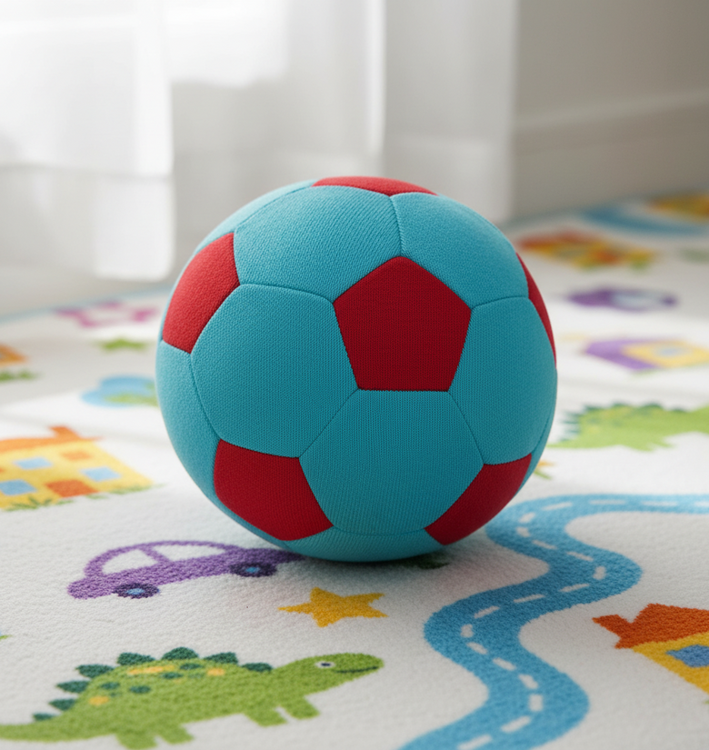 Pomme Knitted Soccer Soft Stuffed Ball (Norse Blue & Red)