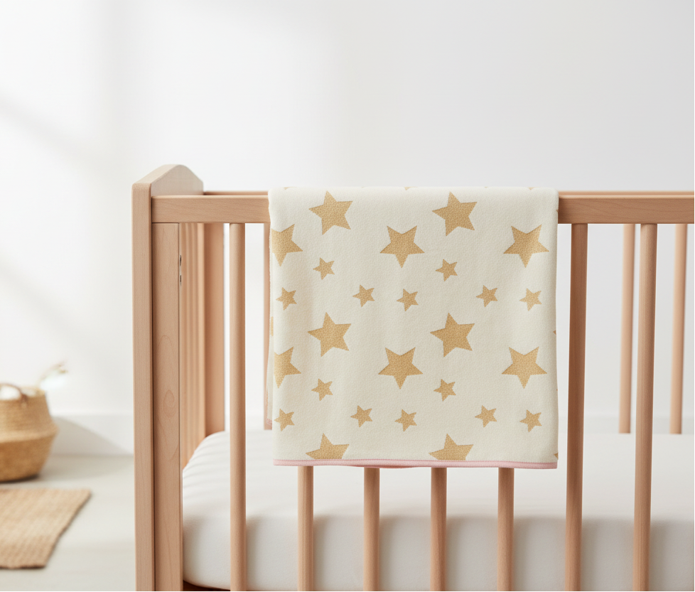 Pomme Cotton Knitted Gold Stars Reversible Baby Blanket (Ivory & Gold Lurex)