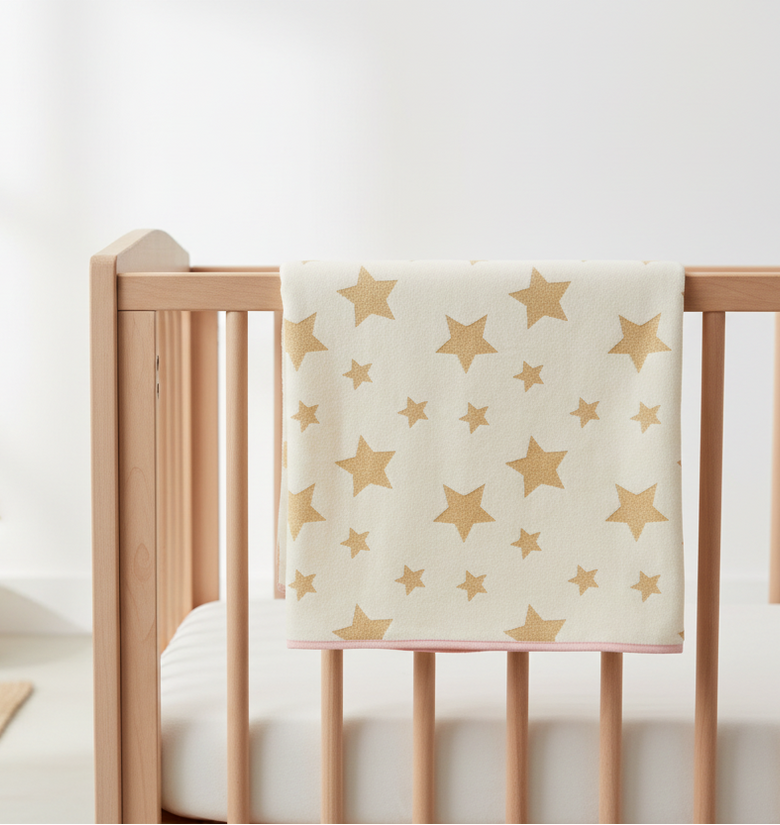 Pomme Cotton Knitted Gold Stars Reversible Baby Blanket (Ivory & Gold Lurex)