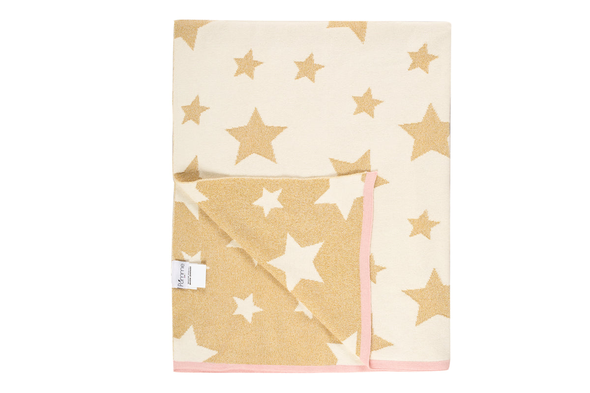 Pomme Cotton Knitted Gold Stars Reversible Baby Blanket (Ivory & Gold Lurex)