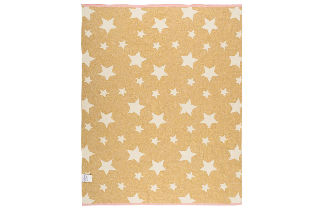 Pomme Cotton Knitted Gold Stars Reversible Baby Blanket (Ivory & Gold Lurex)
