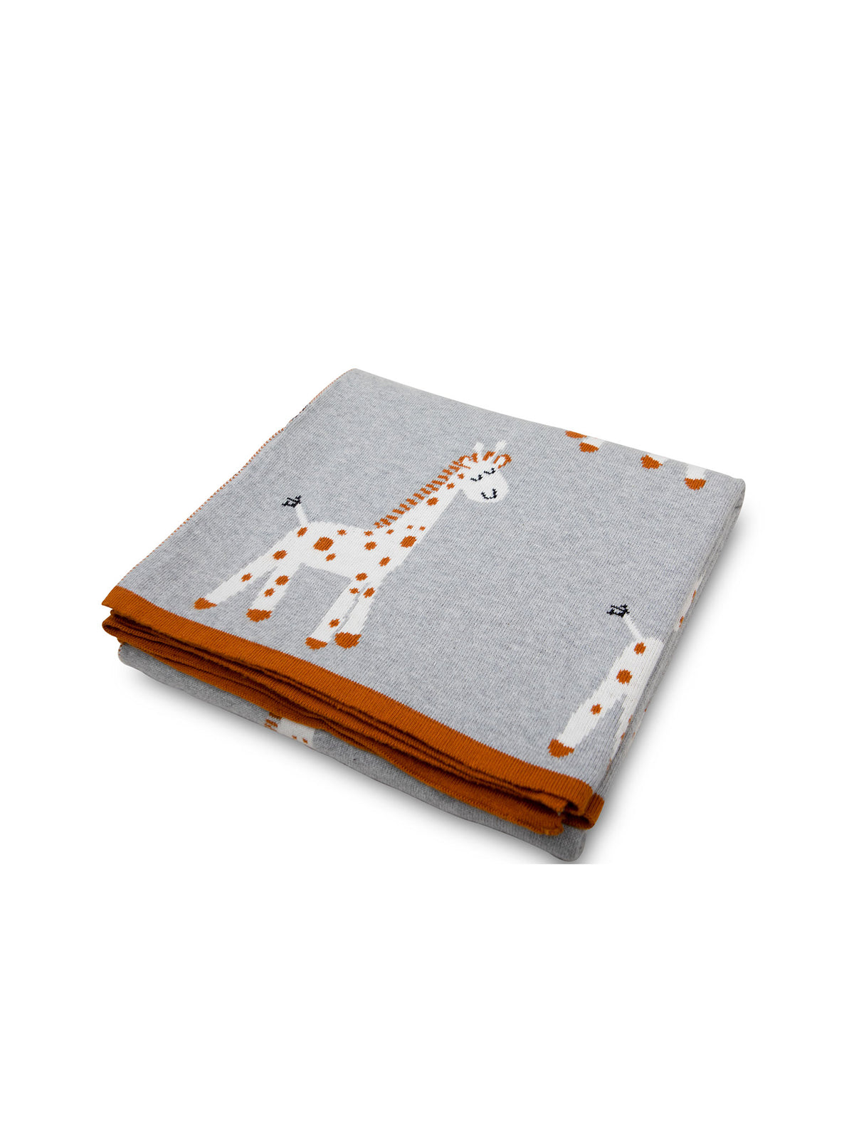Pomme Cotton Knitted Tall & Spotty Giraffe Baby Blanket (Grey & Rust)