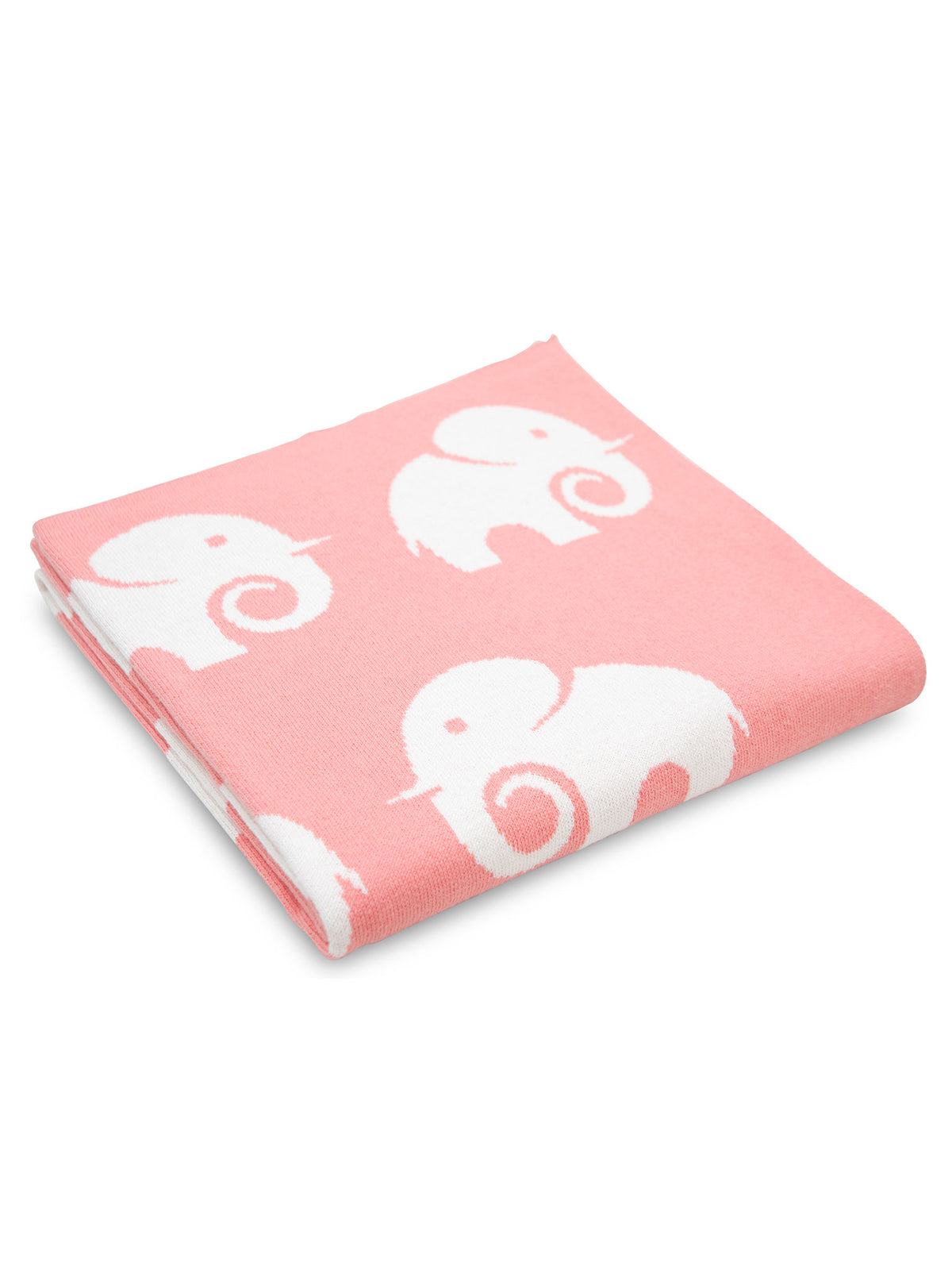 Pomme Cotton Knitted Big Trunk Elephant Baby Blanket (Coral Pink & Ivory)