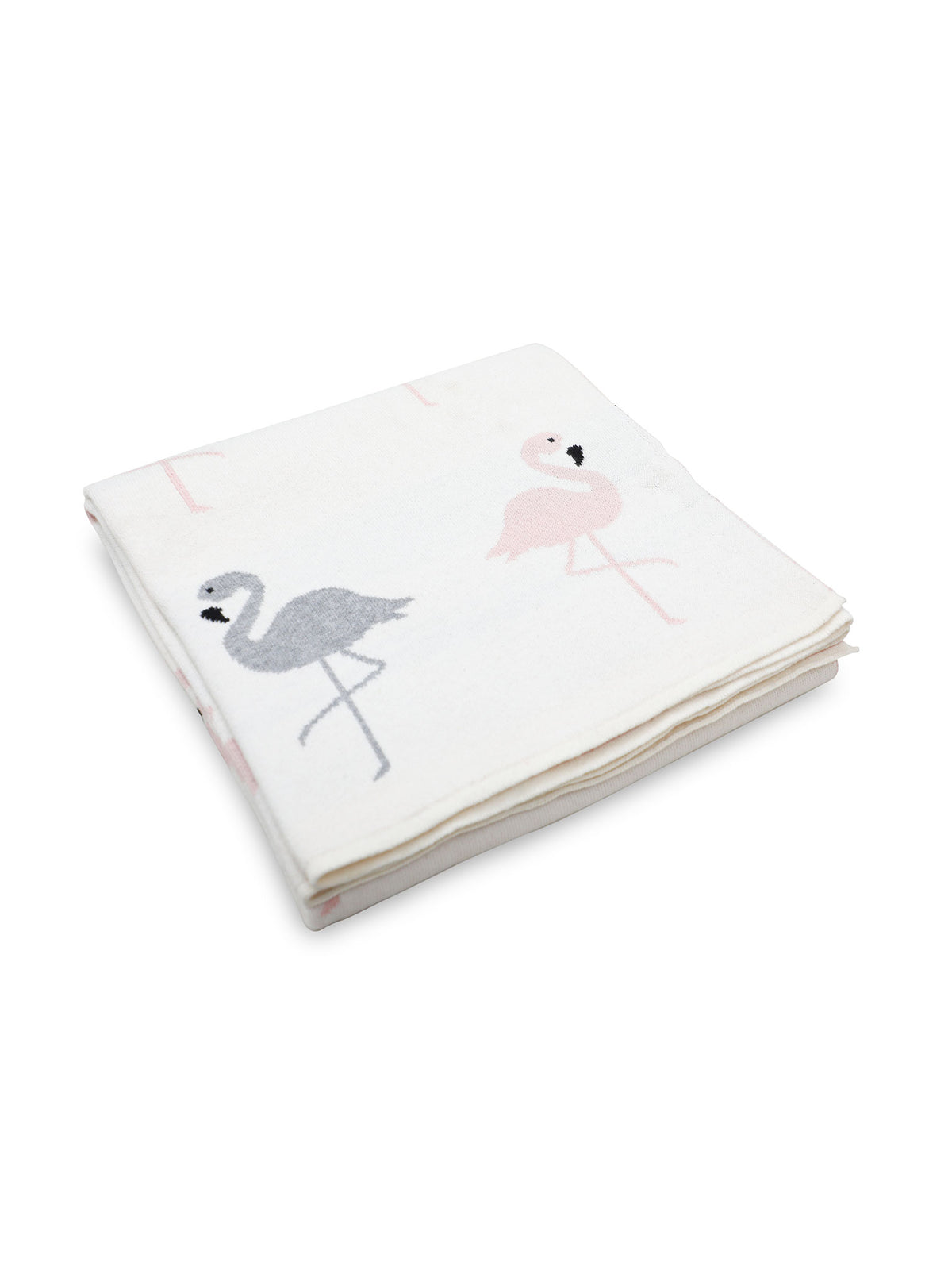 Pomme Cotton Knitted Flamingo Flock Baby Blanket (Ivory)
