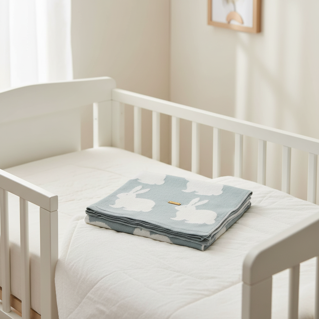 Pomme Cotton Knitted Rabbit Baby Bkanket (Grey & Ivory)