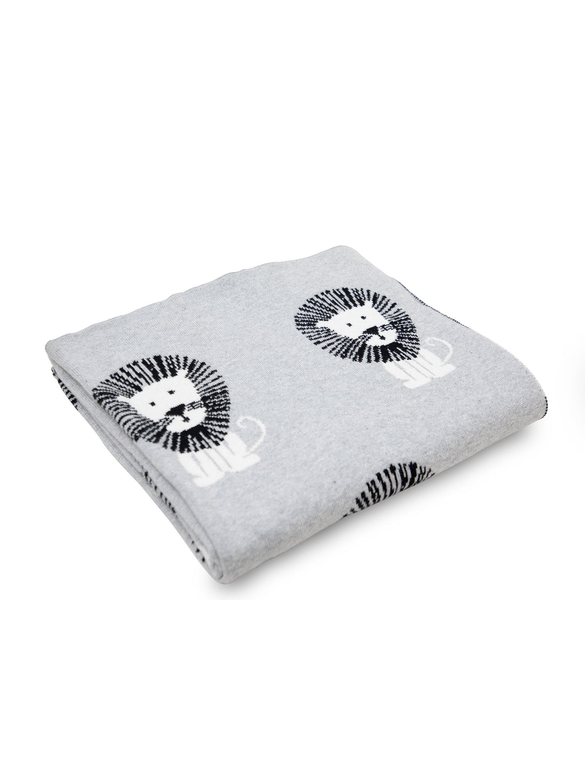 Pomme Cotton Knitted Big Roar Lion Parade Baby Blanket (Grey & Ivory)