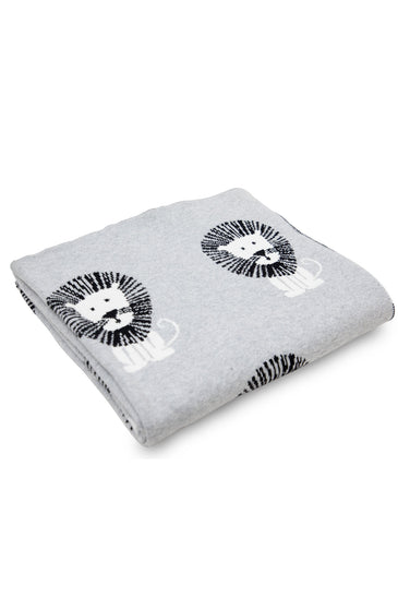 Gray Lion Knitted Baby Blanket